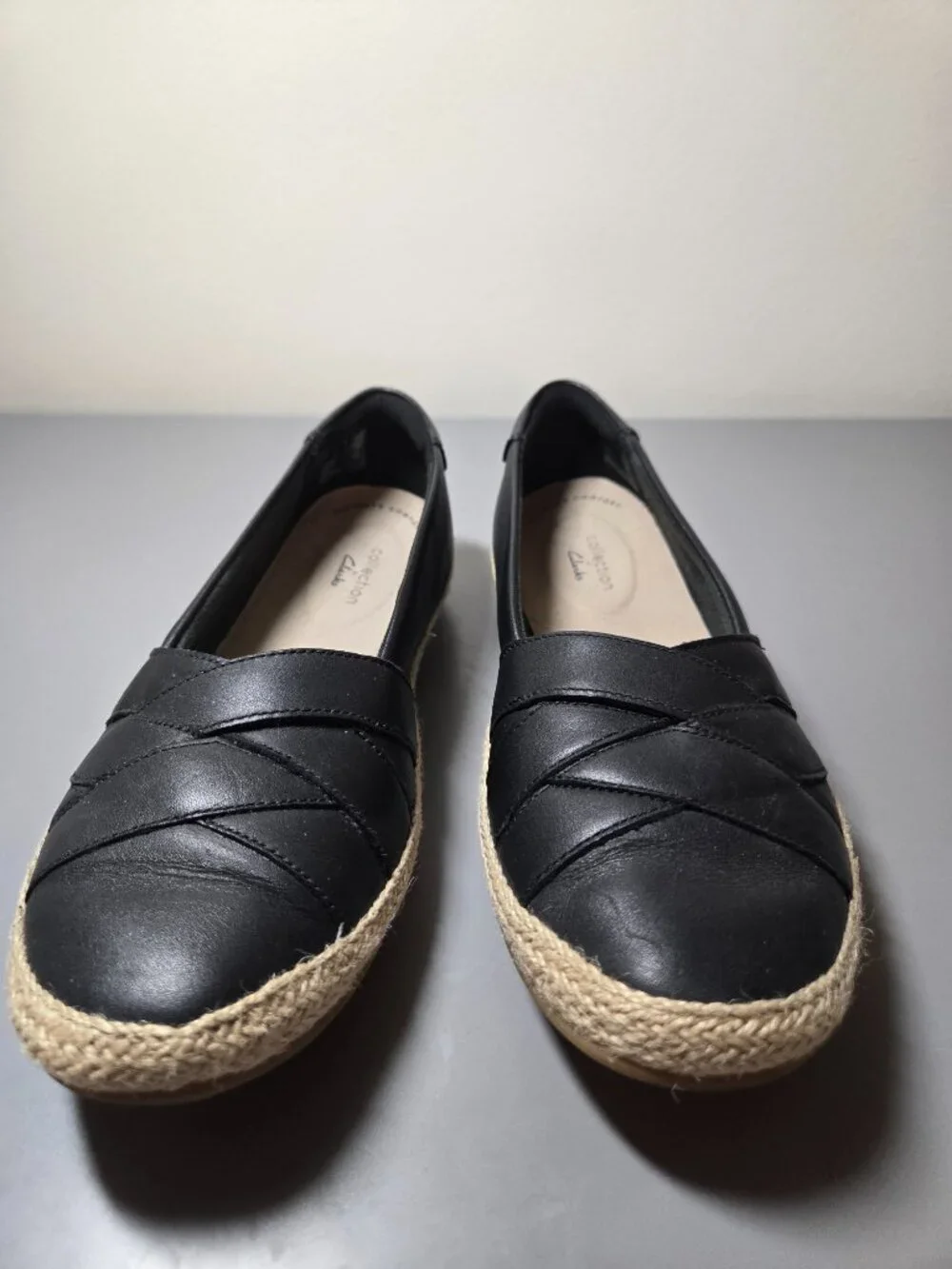 Clarks Collection Women's Danelly Shine Espadrille Black Slip On Flats Size 8
